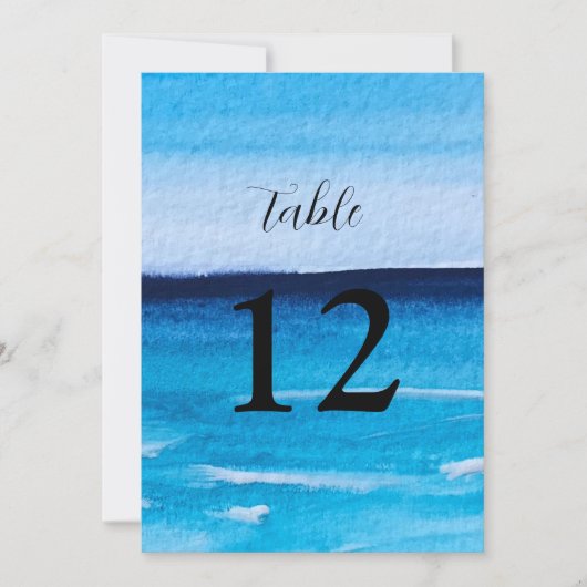 Invitation Ocean Waves Beach Destination Blue Nombre de table (Devant)