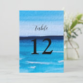 Invitation Ocean Waves Beach Destination Blue Nombre de table (Debout devant)