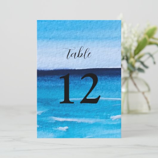 Invitation Ocean Waves Beach Destination Blue Nombre de table (Debout devant)