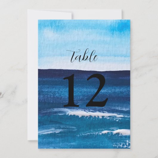 Invitation Ocean Waves Beach Destination Blue Nombre de table (Devant)
