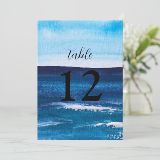 Invitation Ocean Waves Beach Destination Blue Nombre de table (Debout devant)