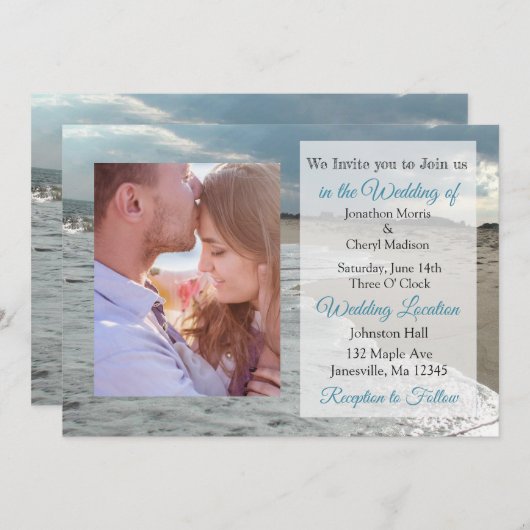 Invitation Ocean Waves Thématique Mariage photo Invite (Devant / Derrière)