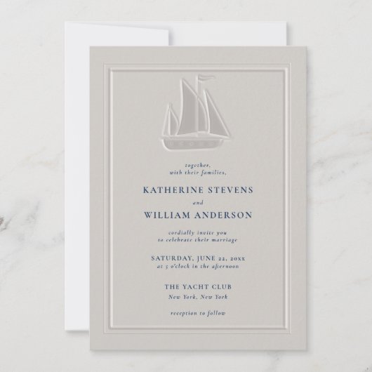 Invitation Ocean Yacht Faux Embossé Moderne Classique Mariage (Devant)