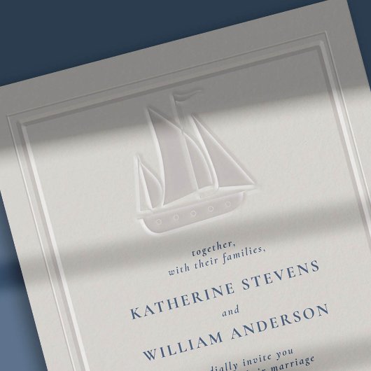 Invitation Ocean Yacht Faux Embossé Moderne Classique Mariage