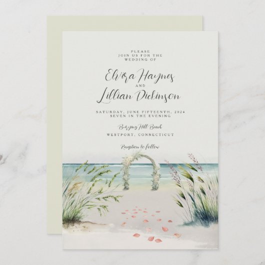 Invitation Oceanfront Romance Aquarelle Boho Mariage Invitat (Devant / Derrière)