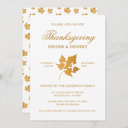 Invitation Ochre Automne Maple Leaf Dîner d'action de grâces  (Devant / Derrière)