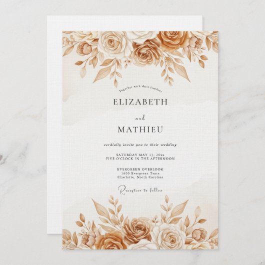 Invitation Ochre Rustic Botanical Wedding (Devant / Derrière)
