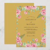 Invitation Ocre Rose Romance Botanique Mariage (Devant / Derrière)