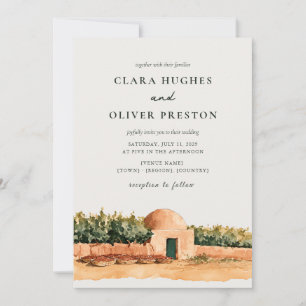 Invitation Ocre Terracotta Oliviers Mariage Script