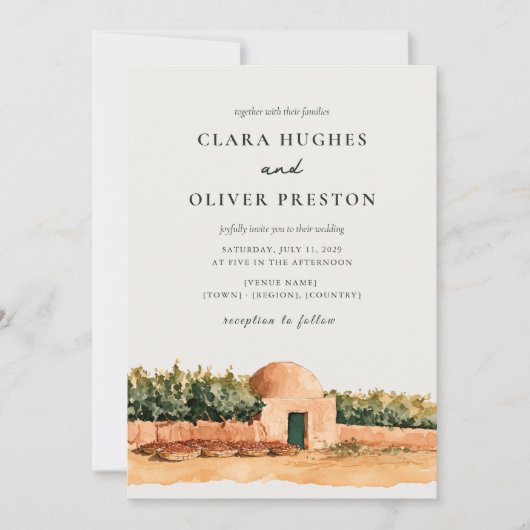 Invitation Ocre Terracotta Oliviers Mariage Script  (Devant)