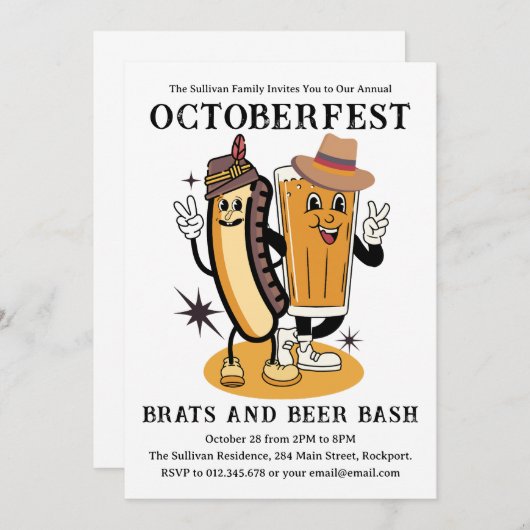 Invitation Octoberfest Brats et bière Fall Party Retro (Devant / Derrière)
