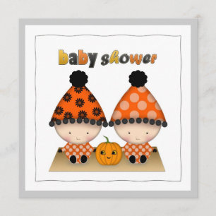 Invitation Octobre Halloween Baby shower jumeaux d'automne