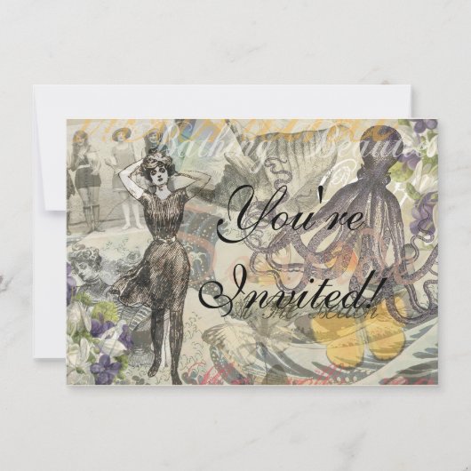 Invitation Octopus Beach Antique Côte Steampunk (Devant)
