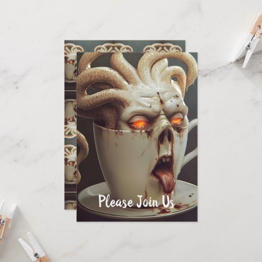 Invitation Octopus de café surréaliste (Devant/Arrière en situation)