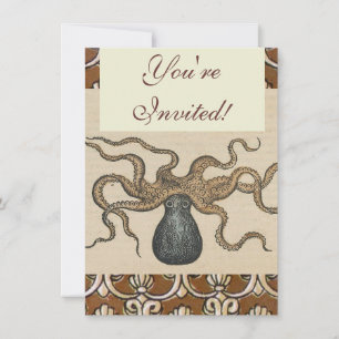 Invitation Octopus Kraken Illustration Vintage