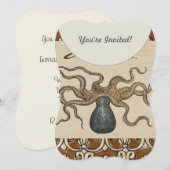 Invitation Octopus Kraken Illustration Vintage (Devant / Derrière)