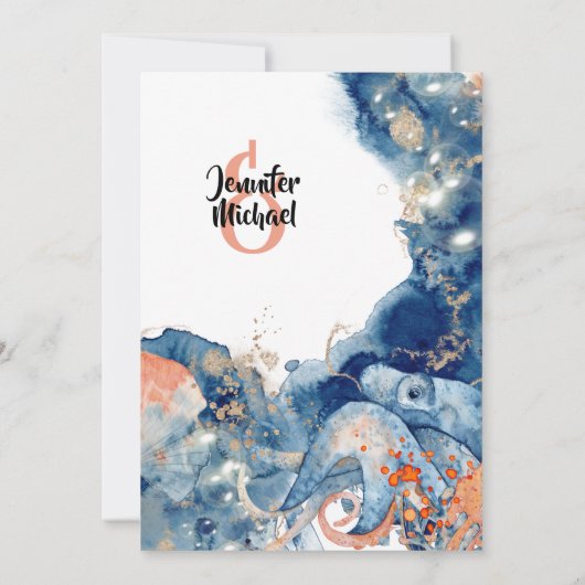 Invitation Octopus marine orange splash plage mariage (Dos)