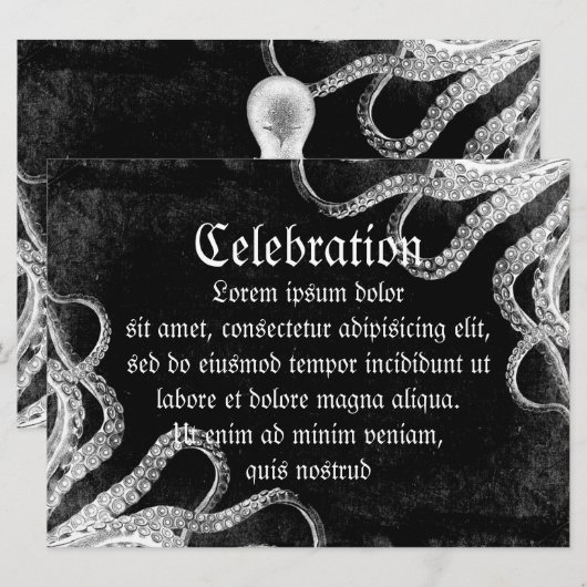 Invitation Octopus vintage foncé (Devant / Derrière)