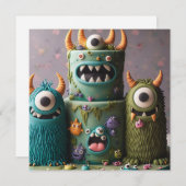 INVITATION ODDBALL COMIQUE KOOKY MONSTER CAKE ANNIVERSAIRE (Devant / Derrière)