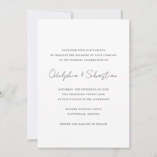 Invitation Odelphie Script moderne minimal mariage élégant (Devant)