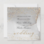 Invitation Odyssée d'or blanc gris Élégant Mariage étincelant (Devant)