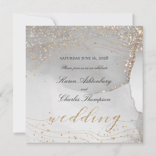 Invitation Odyssée d'or blanc gris Élégant Mariage étincelant (Devant)