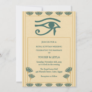 Invitation OEil royal égyptien Horus & Lotus Mariage d'or