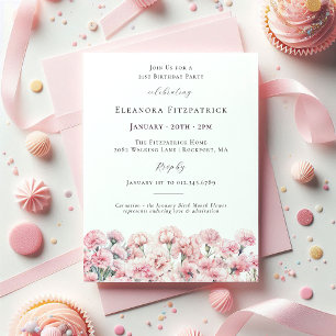 Invitation Œillet rose pour 21 ans Fleur de naissance de janv