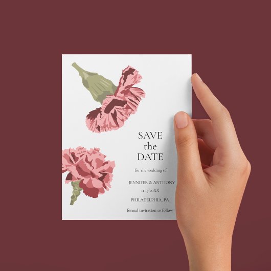 Invitation Oeillets roses Luxe Floral moderne Économisez la d