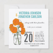 Invitation Oeillets rustiques Mason Jar Mint, Jaunes et Corau (Devant)