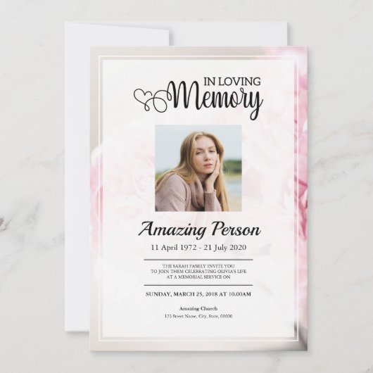 Invitation Oeillette rose Ordre funéraire (Devant)