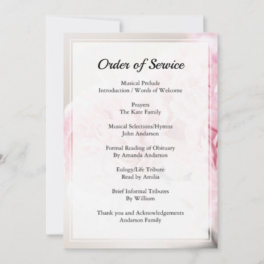 Invitation Oeillette rose Ordre funéraire (Dos)