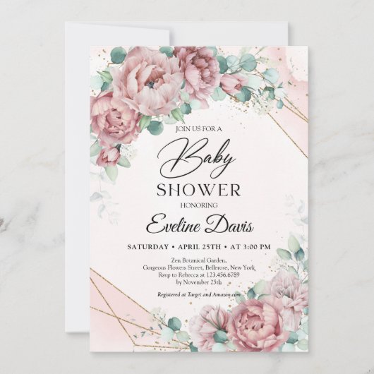 Invitation Oeucalyptus à fleurs de roses roses roses roses (Devant)