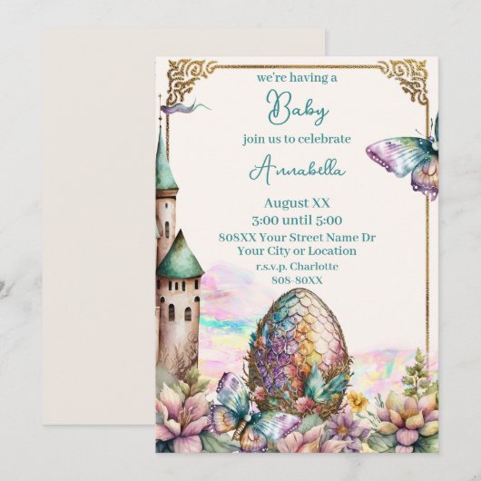 Invitation Oeuf de dragon de bébé Fairytale (Devant / Derrière)