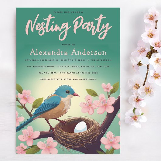 Invitation OEuf de nid de la fête de nid Vert rose Fleur