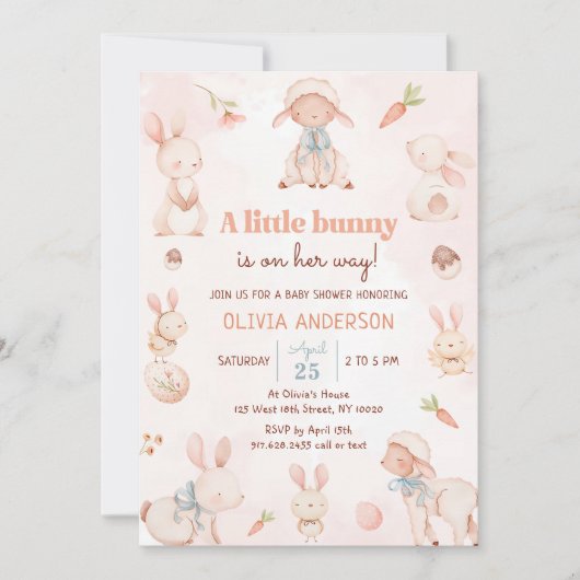 Invitation Oeuf de Pâques lapin bébé fille douche (Devant)