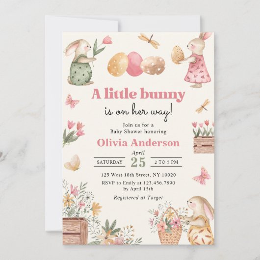 Invitation Oeuf de Pâques lapin bébé fille douche (Devant)