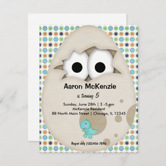 Invitation Oeuf Dinosaure (Devant / Derrière)