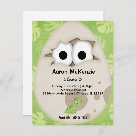 Invitation Oeuf Dinosaure (Devant / Derrière)