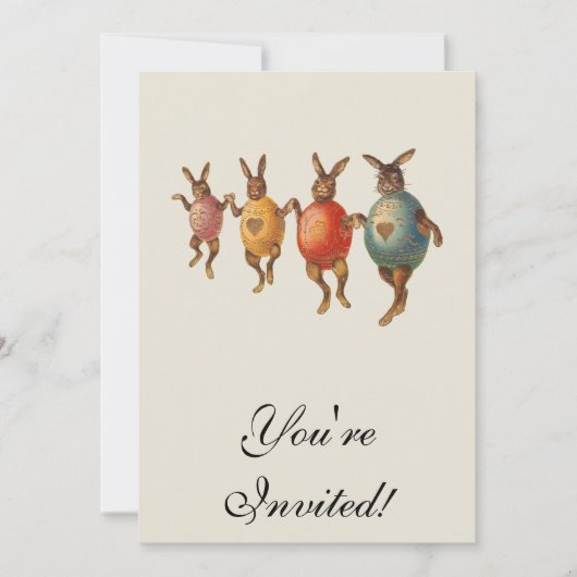 Invitation Oeufs dansants lapins de Pâques (Devant)