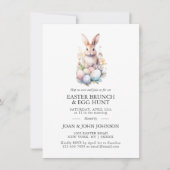 Invitation OEufs d'aquarelle de lapin Pâques BRUNCH & CHASSE (Devant)