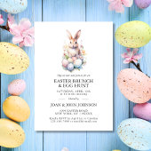Invitation OEufs d'aquarelle de lapin Pâques BRUNCH & CHASSE