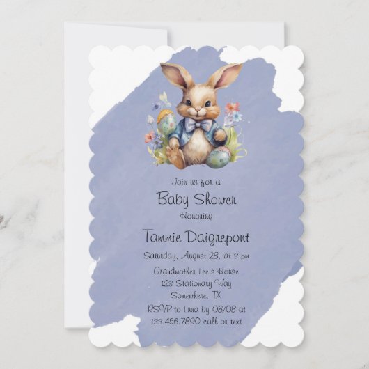 Invitation Oeufs de lapin de Pâques et Baby shower de fleurs (Devant)