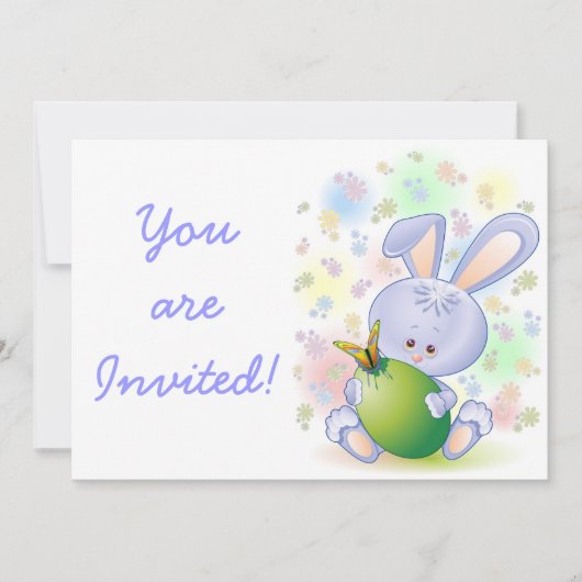 Invitation Oeufs de lapin de Pâques et fleurs (Devant)