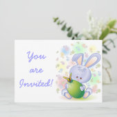 Invitation Oeufs de lapin de Pâques et fleurs (Debout devant)