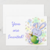 Invitation Oeufs de lapin de Pâques et fleurs (Devant / Derrière)
