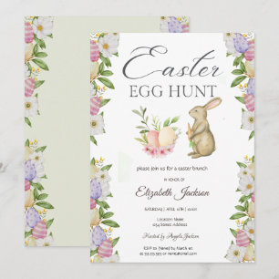 Invitation Œufs de Pâques à l'aquarelle Lapin Fleurs Brunch &