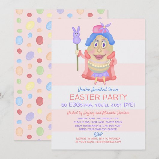 Invitation Oeufs de Pâques amusants pour la fête du printemps (Devant / Derrière)