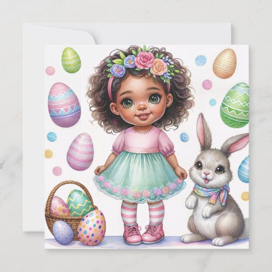 Invitation Oeufs de Pâques Black Girl Bunny Aquarelle (Devant)