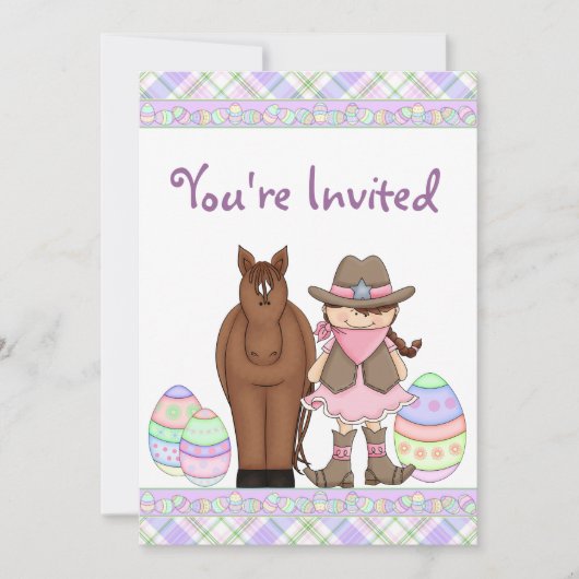 Invitation Oeufs de Pâques, de Cheval et de Cowgirl Invitatio (Devant)